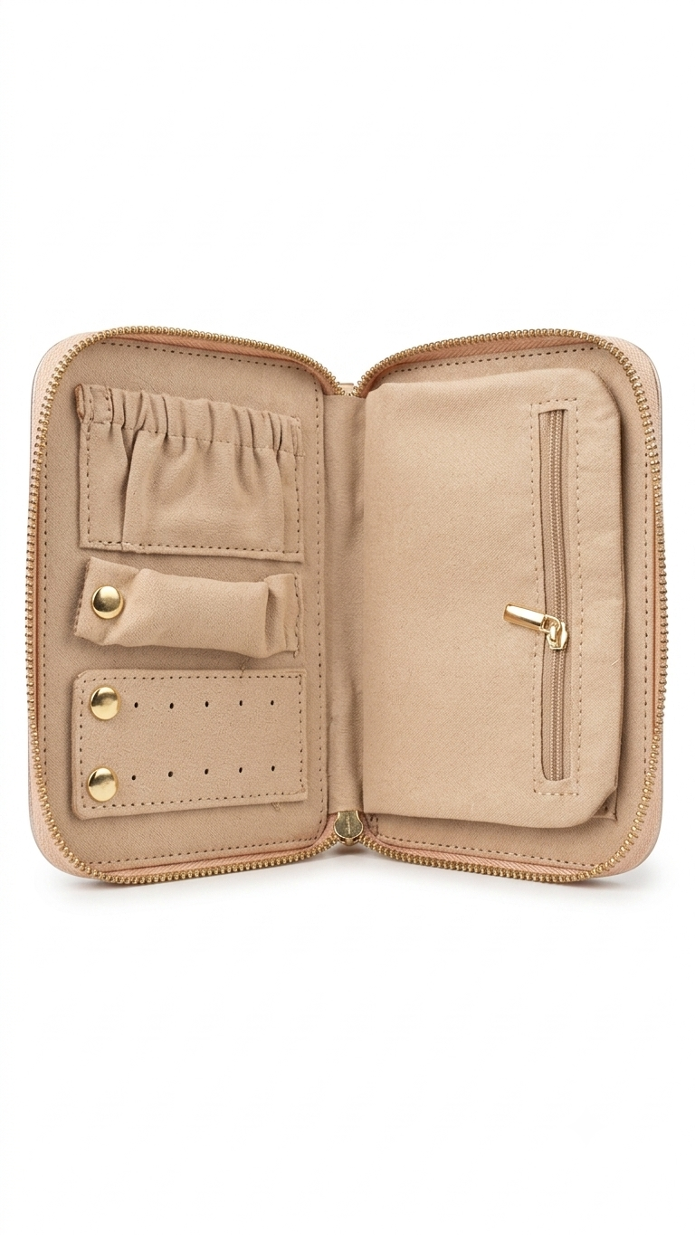 Pochette de rangement à bijoux de voyage en cuir Saffiano matelassé couleur or rose, avec compartiments pour collier, boucles d'oreilles et bagues
Product Type