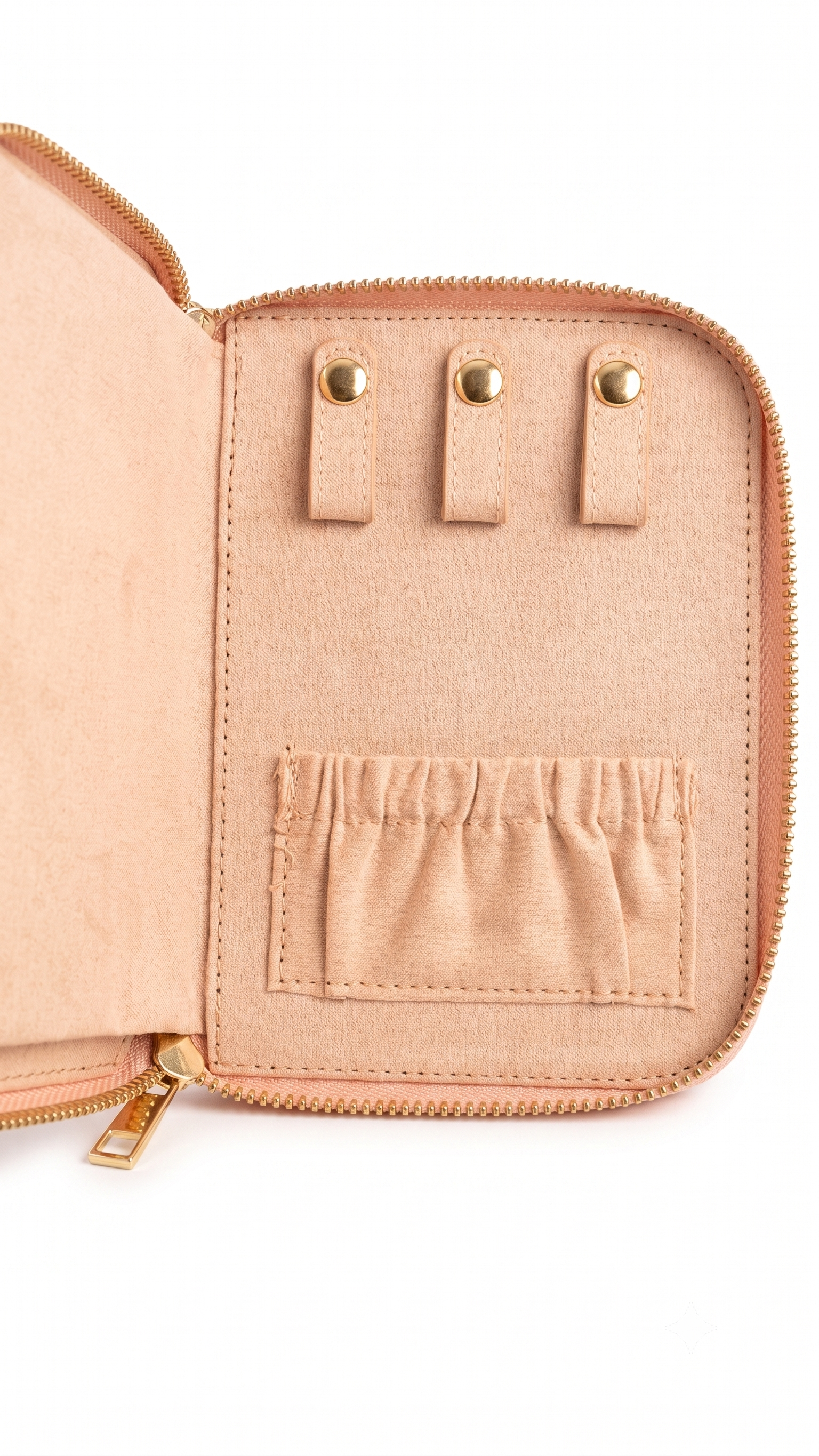 Pochette de rangement à bijoux de voyage en cuir Saffiano matelassé couleur or rose, avec compartiments pour collier, boucles d'oreilles et bagues

