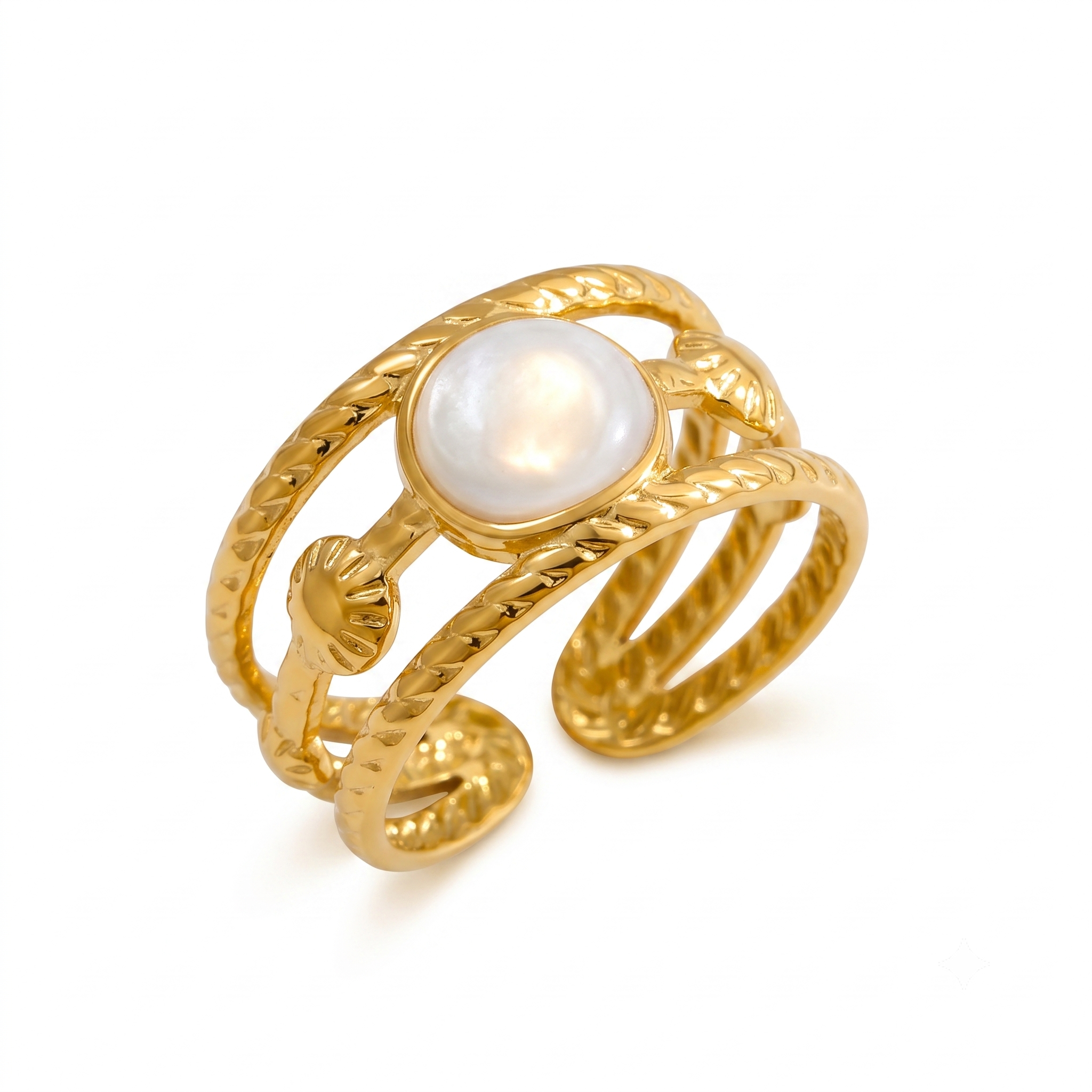 Bague doré Ivory en acier inoxydable avec perles nacré, bijoux élégant pour femme