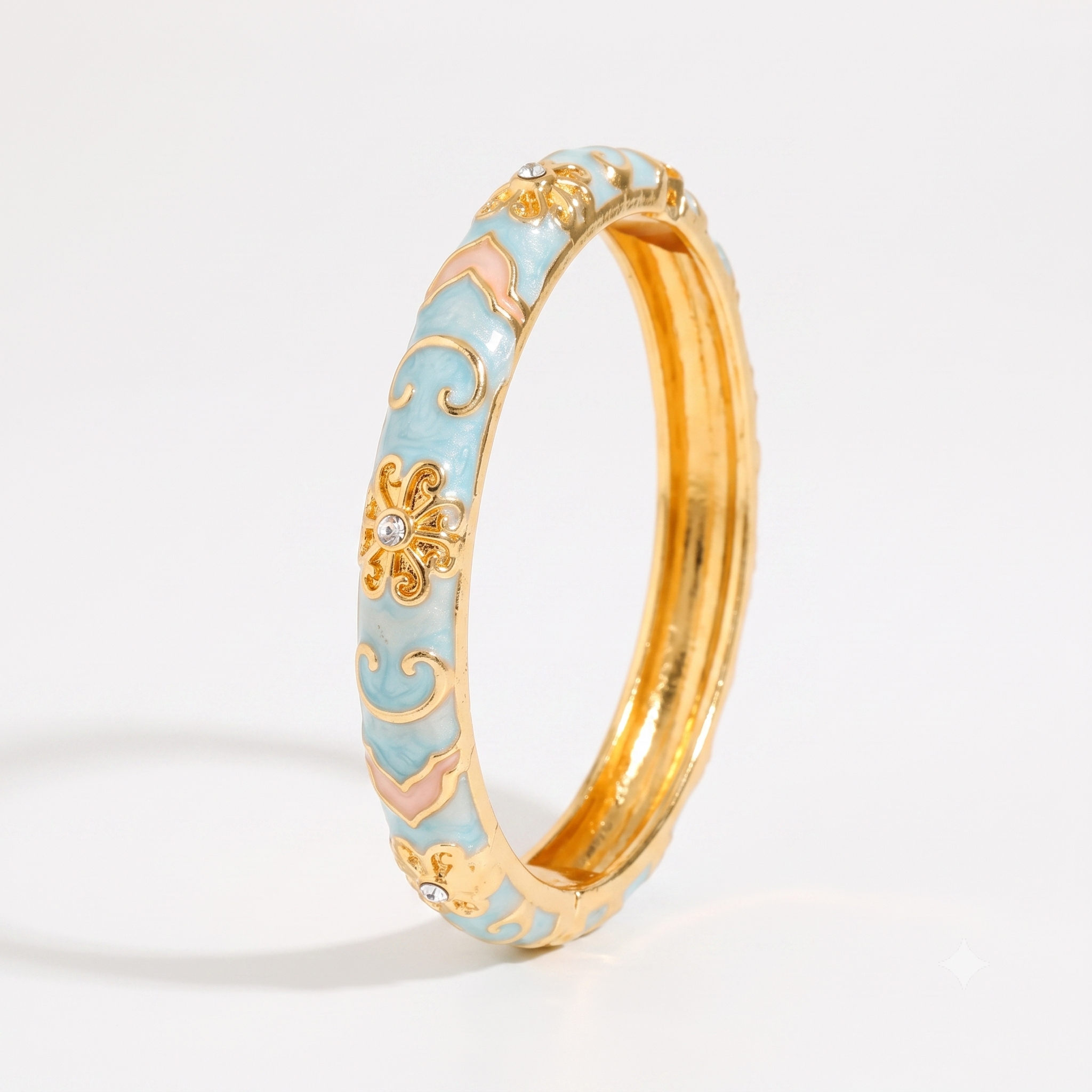 jonc thaïlandais bleu clair doré rose avec strass idée cadeau tous les jours femme bijou tendance 