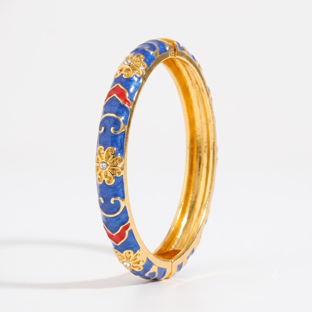 jonc thaïlandais bleu rouge émaillé avec strass tendance bijoux 2026 acier inoxydable rentrée vacances bijou rentrée idée cadeau
